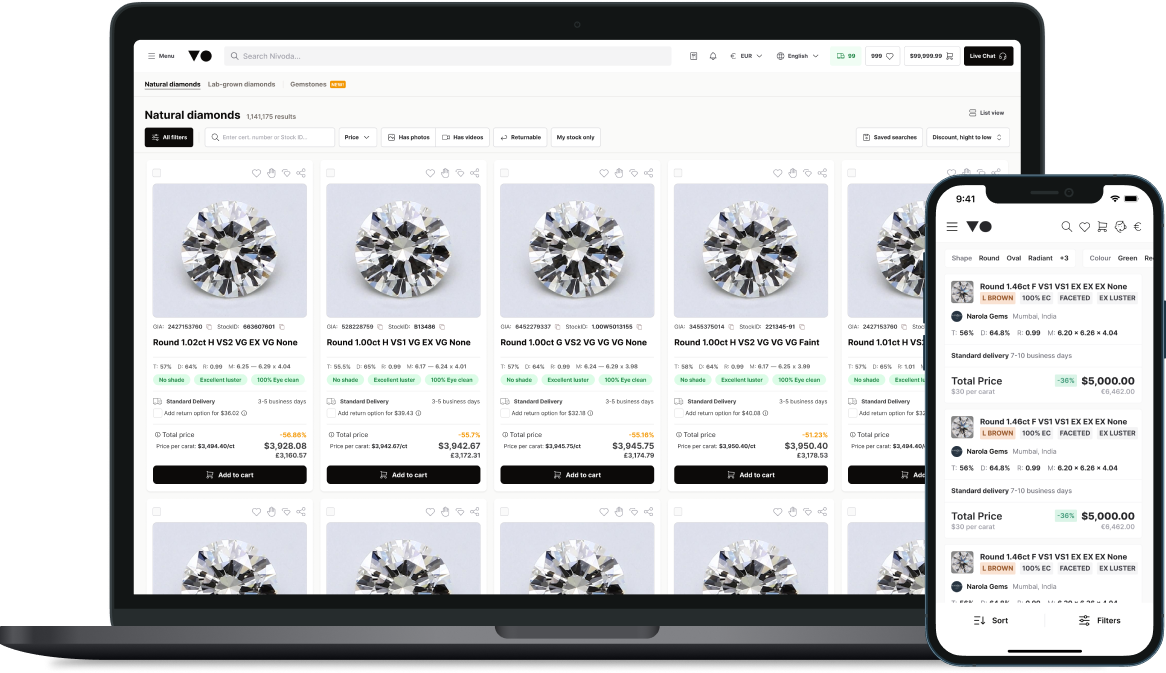 Nivoda Diamonds platform image in a macbook computer screen